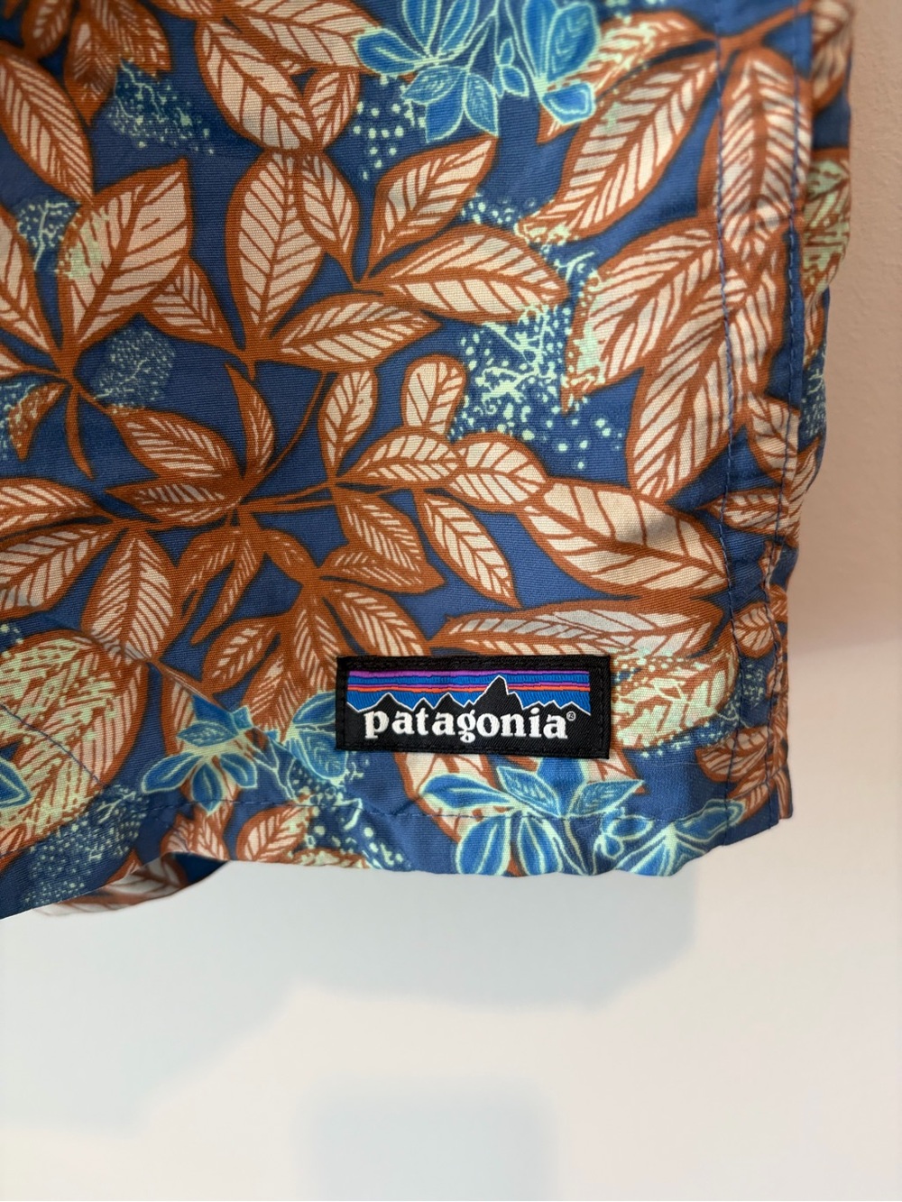 Patagonia Men’s Baggies Swim Small Blue Floral Leaf-Print 5”